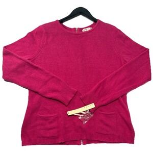 NWT Kenar Woman's  XL Soft Angora Blend Vibrant Pink Full Back Zip Close Sweater